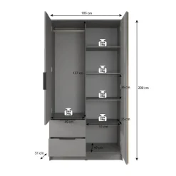 Meubella - Kledingkast Nairobi - Eiken - Zwart - 105 cm - Met spiegel