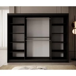 Meubella - Kledingkast Pete - Zwart - 250 cm - Met spiegel New