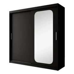 Meubella - Kledingkast Pete - Zwart - 200 cm - Met spiegel Online