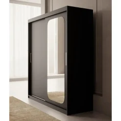 Meubella - Kledingkast Pete - Zwart - 180 cm - Met spiegel Outlet