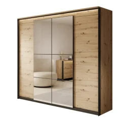 Meubella - Kledingkast Quarry - Eiken - 250 cm - Met spiegel Discount