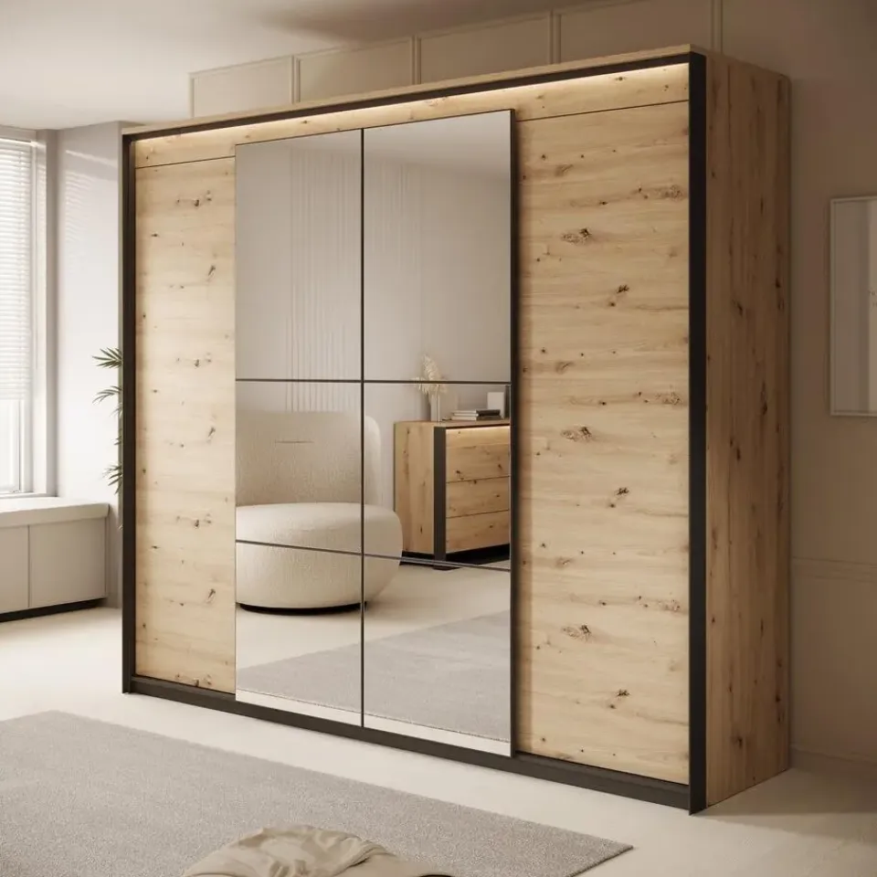 Meubella - Kledingkast Quarry - Eiken - 250 cm - Met spiegel Discount