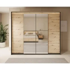 Meubella - Kledingkast Quarry - Eiken - 250 cm - Met spiegel Discount