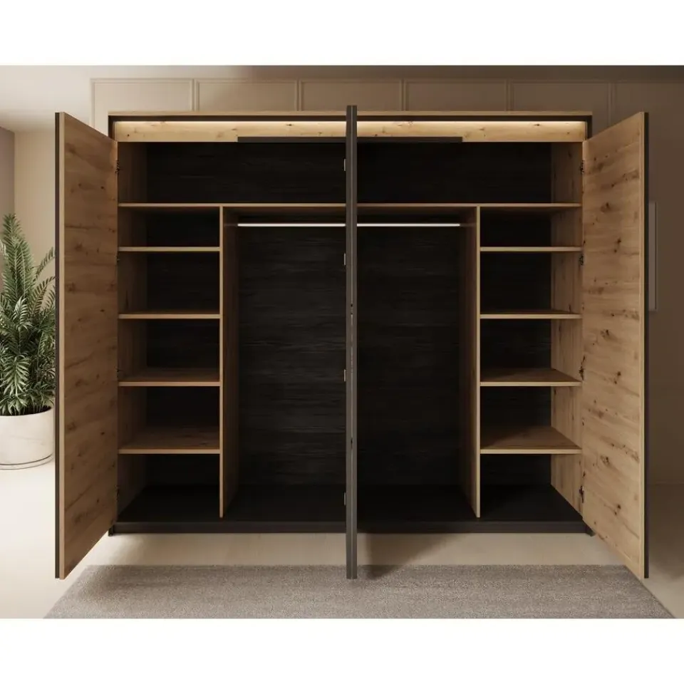 Meubella - Kledingkast Quarry - Eiken - 250 cm - Met spiegel Discount