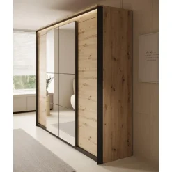 Meubella - Kledingkast Quarry - Eiken - 250 cm - Met spiegel Discount