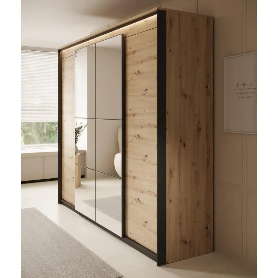 Meubella - Kledingkast Quarry - Eiken - 250 cm - Met spiegel Discount