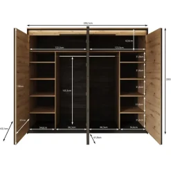 Meubella - Kledingkast Quarry - Eiken - 250 cm - Met spiegel Discount