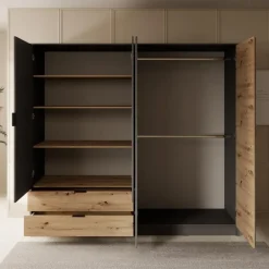 Meubella - Kledingkast Roma - Grijs - Eiken - 221 cm - Met spiegel Sale