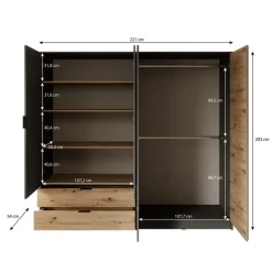 Meubella - Kledingkast Roma - Grijs - Eiken - 221 cm - Met spiegel Sale