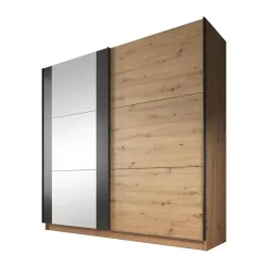 Meubella - Kledingkast Saturn - Eiken - Zwart - 217 cm - Met spiegel