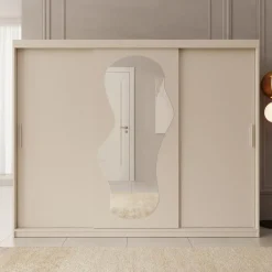 Meubella - Kledingkast Ulysses - Beige - 250 cm - Met spiegel Clearance