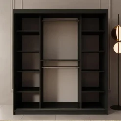 Meubella - Kledingkast Ulysses - Zwart - 180 cm - Met spiegel Best