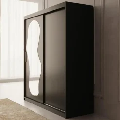 Meubella - Kledingkast Ulysses - Zwart - 180 cm - Met spiegel Best