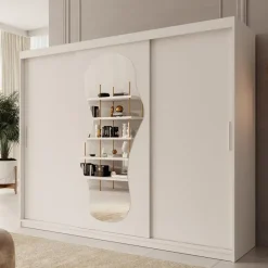 Meubella - Kledingkast Ulysses - Wit - 250 cm - Met spiegel Clearance