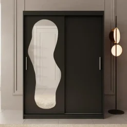 Meubella - Kledingkast Ulysses - Zwart - 150 cm - Met spiegel Discount