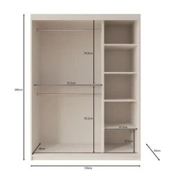 Meubella - Kledingkast Ulysses - Zwart - 150 cm - Met spiegel Discount