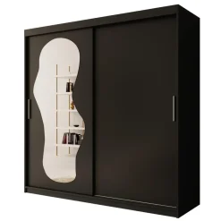 Meubella - Kledingkast Ulysses - Zwart - 200 cm - Met spiegel Discount