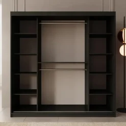 Meubella - Kledingkast Ulysses - Zwart - 200 cm - Met spiegel Discount