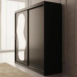 Meubella - Kledingkast Ulysses - Zwart - 200 cm - Met spiegel Discount