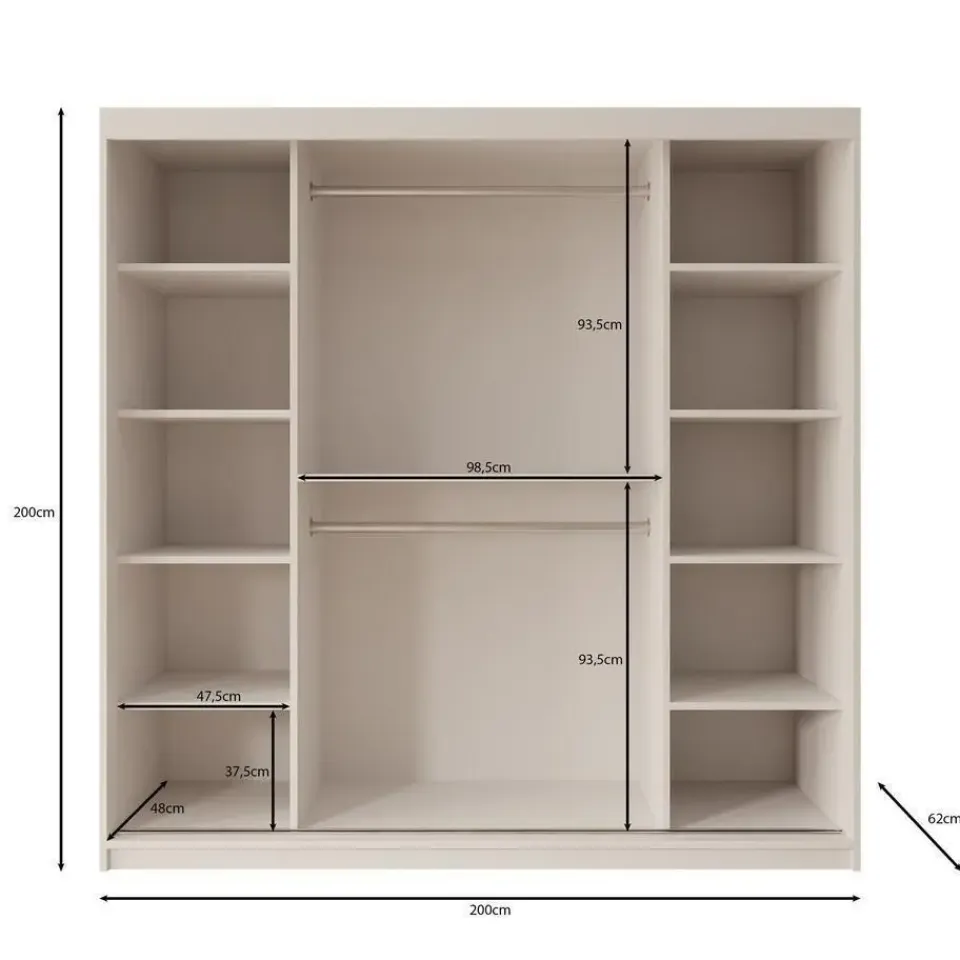 Meubella - Kledingkast Ulysses - Zwart - 200 cm - Met spiegel Discount