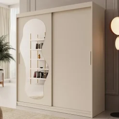 Meubella - Kledingkast Ulysses - Beige - 180 cm - Met spiegel Sale