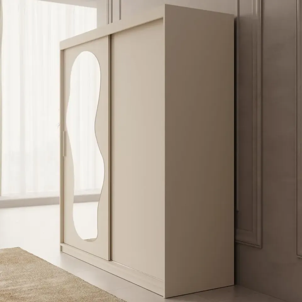 Meubella - Kledingkast Ulysses - Beige - 180 cm - Met spiegel Sale