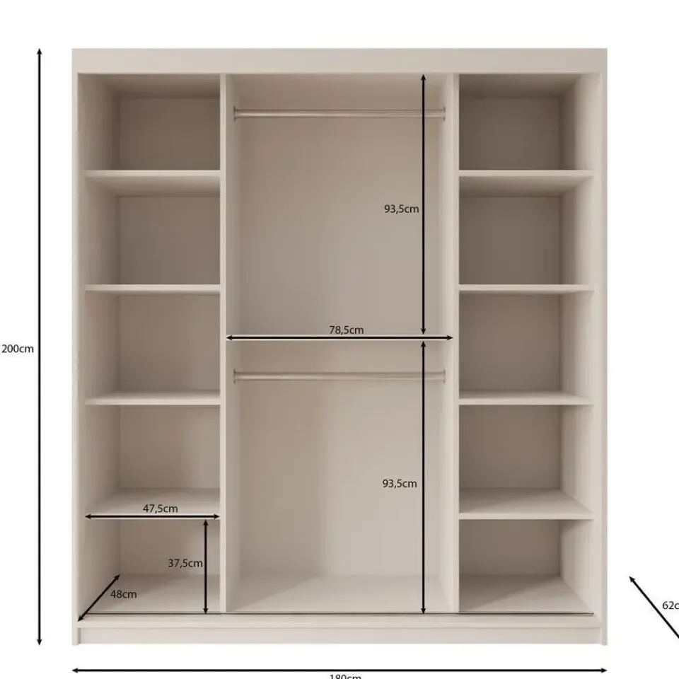 Meubella - Kledingkast Ulysses - Beige - 180 cm - Met spiegel Sale