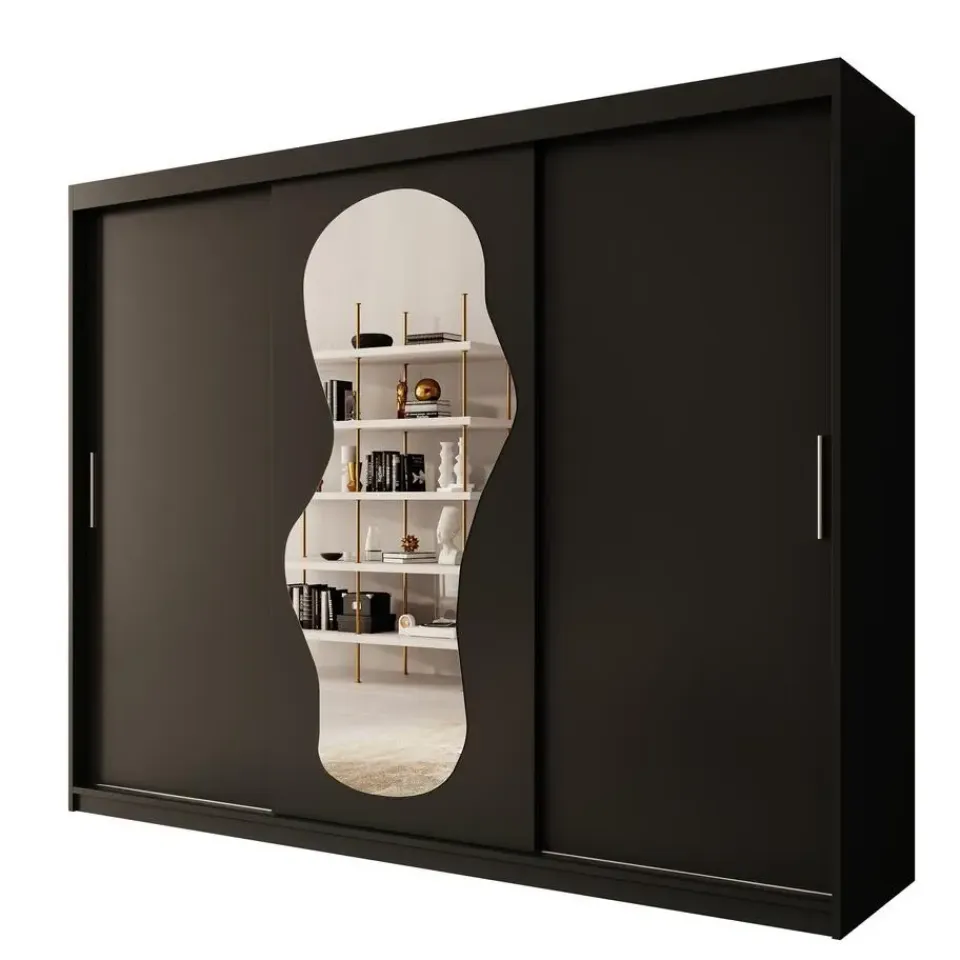 Meubella - Kledingkast Ulysses - Zwart - 250 cm - Met spiegel Outlet