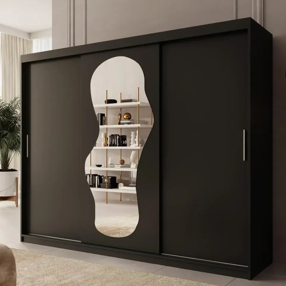 Meubella - Kledingkast Ulysses - Zwart - 250 cm - Met spiegel Outlet