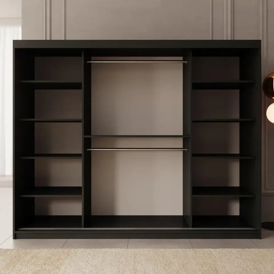 Meubella - Kledingkast Ulysses - Zwart - 250 cm - Met spiegel Outlet