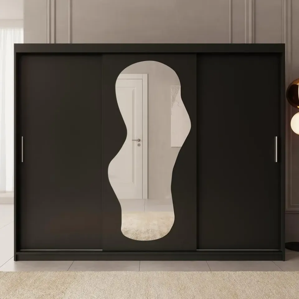 Meubella - Kledingkast Ulysses - Zwart - 250 cm - Met spiegel Outlet