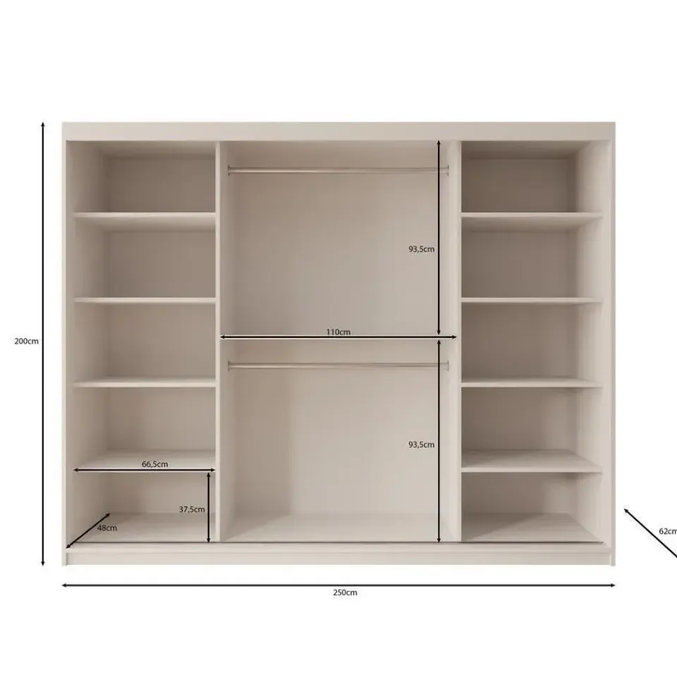 Meubella - Kledingkast Ulysses - Zwart - 250 cm - Met spiegel Outlet