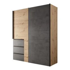 Meubella - Kledingkast Walter - Eiken - Grijs - 170 cm Outlet