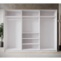 Meubella - Kledingkast Zapata - Wit - 255 cm - Met spiegel