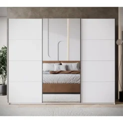 Meubella - Kledingkast Zapata - Wit - 255 cm - Met spiegel