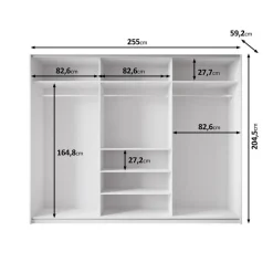 Meubella - Kledingkast Zapata - Wit - 255 cm - Met spiegel