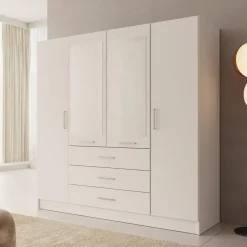 Meubella - Komodo - Kledingkast met 4 deuren - Wit - 200x61x201 cm Sale