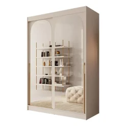Meubella - Moniq - Kledingkast met schuifdeuren - Beige - 150x65x215 cm Discount