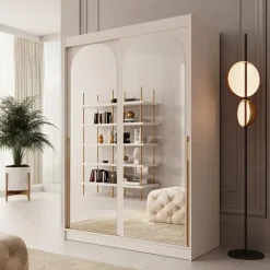 Meubella - Moniq - Kledingkast met schuifdeuren - Beige - 150x65x215 cm Discount