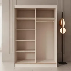 Meubella - Moniq - Kledingkast met schuifdeuren - Beige - 150x65x215 cm Discount