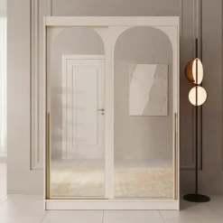 Meubella - Moniq - Kledingkast met schuifdeuren - Beige - 150x65x215 cm Discount