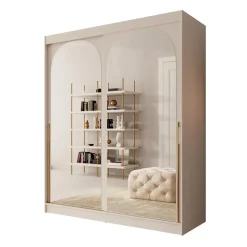 Meubella - Moniq - Kledingkast met 2 schuifdeuren - Beige - 180x65x215 cm Sale