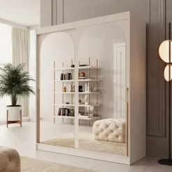 Meubella - Moniq - Kledingkast met 2 schuifdeuren - Beige - 180x65x215 cm Sale