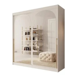 Meubella - Moniq - Kledingkast met schuifdeuren - Wit - 200x65x215 cm Sale