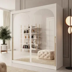 Meubella - Moniq - Kledingkast met schuifdeuren - Wit - 200x65x215 cm Sale