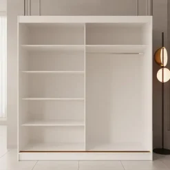 Meubella - Moniq - Kledingkast met schuifdeuren - Wit - 200x65x215 cm Sale