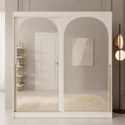 Meubella - Moniq - Kledingkast met schuifdeuren - Wit - 200x65x215 cm Sale