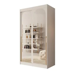 Meubella - Moniq - Kledingkast met 2 schuifdeuren - Wit - 120x65x215 cm Outlet