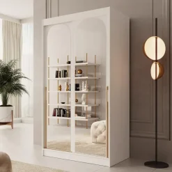 Meubella - Moniq - Kledingkast met 2 schuifdeuren - Wit - 120x65x215 cm Outlet