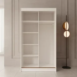 Meubella - Moniq - Kledingkast met 2 schuifdeuren - Wit - 120x65x215 cm Outlet